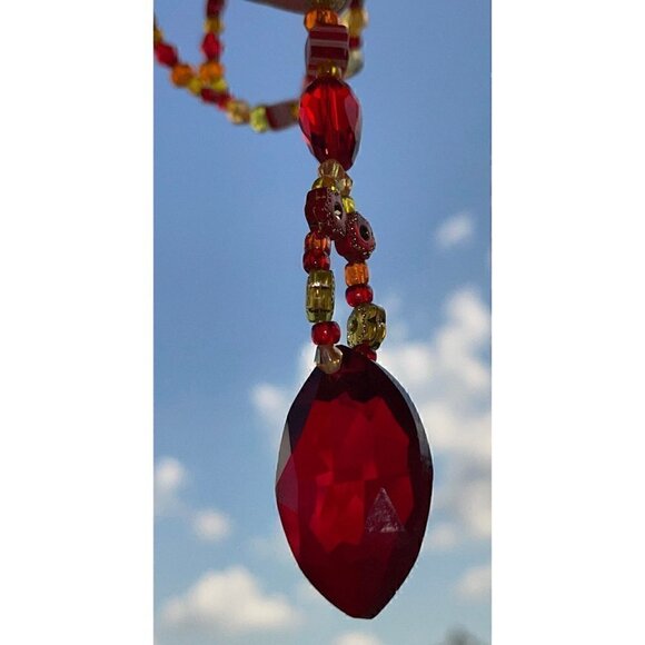 Beaded Suncatcher Rearview Mirror Car Charm Yellow Orange Red Crystal Prism - Picture 4 of 10